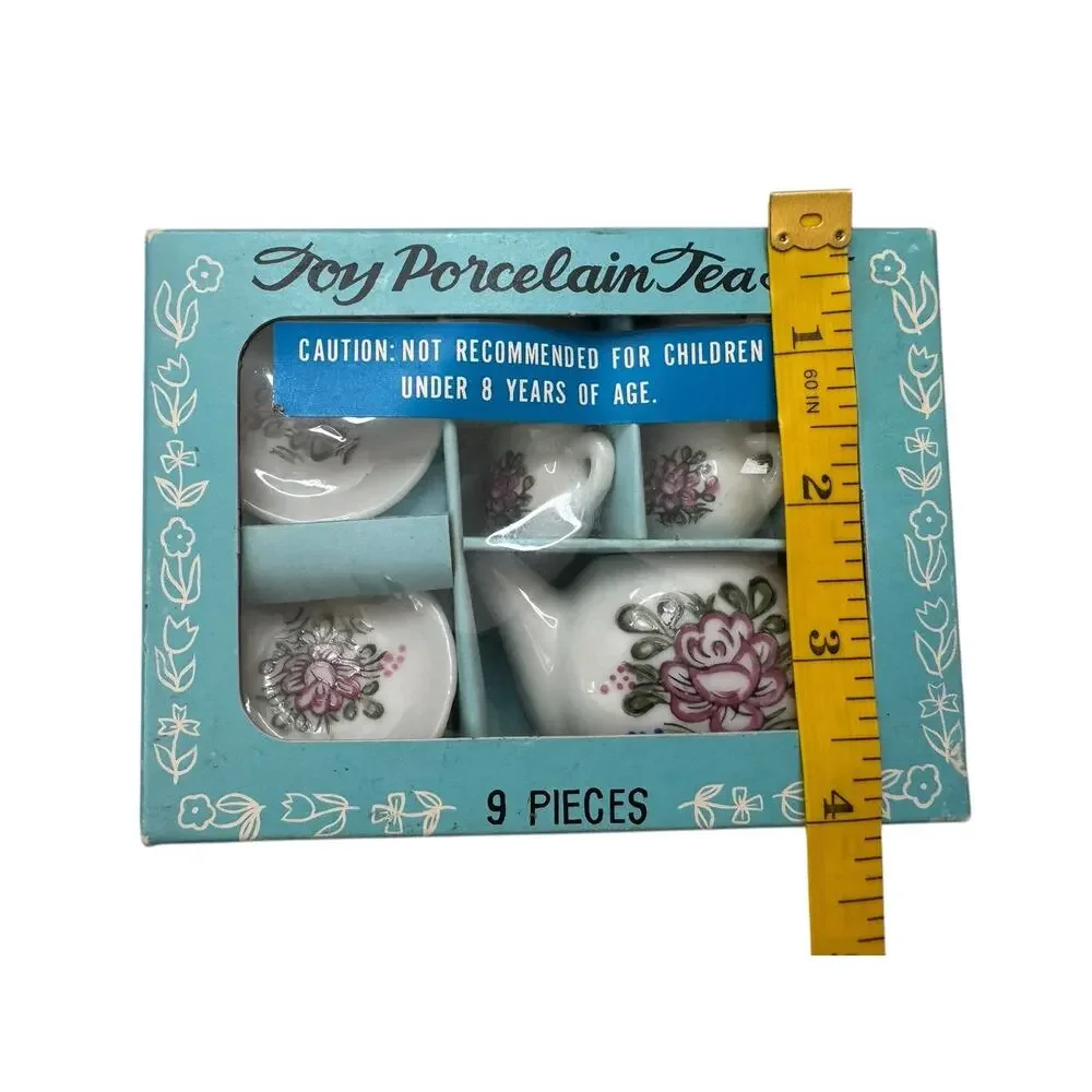Vintage Toy Porcelain Tea Set 9 Piece Made in Japan Pink Green Floral Plate Cup